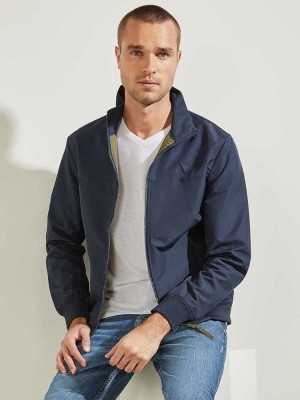 Men's Guess Amos Bomber Jackets Blue Olive | 4916-ABWVJ