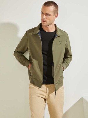 Men's Guess Amos Bomber Jackets Olive Blue | 4768-XUIFL