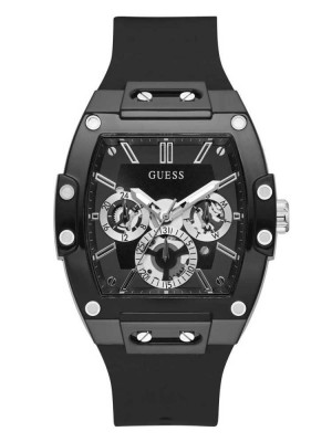 Men's Guess Black And Silver-Tone Multifunction Watches Multicolor | 9105-KDYVW