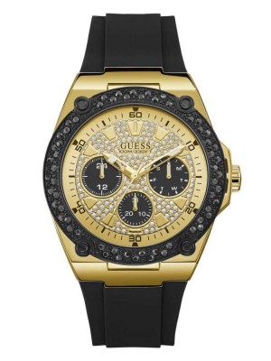 Men's Guess Black and Gold-Tone Multifunction Watches Black | 9843-HACYQ