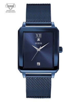 Men's Guess Blue Diamond Rectangular Watches Blue | 3087-HYQTL