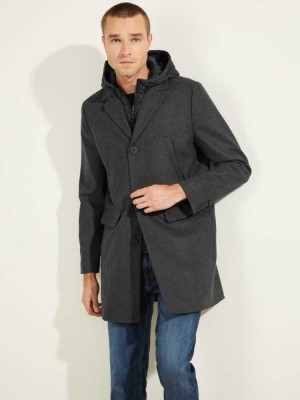 Men's Guess Brandon Wool-Blend Coats Grey Multicolor | 4635-CRLKE
