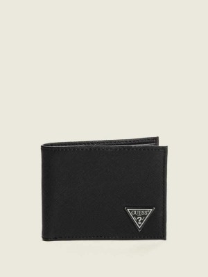 Men's Guess Certosa Leather Billfold Wallets Black | 3024-ENRSD