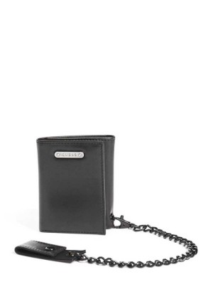 Men's Guess Chain Trifold Wallets Black | 1596-XVNSY