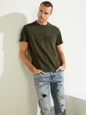 Men's Guess Classical Embroidered Logo T-Shirts Green | 2031-VQAFO
