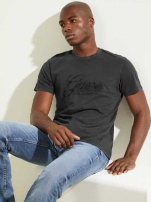 Men's Guess Classical Embroidered Logo T-Shirts Black | 9678-AROHG
