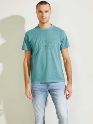Men's Guess Classical Embroidered Logo T-Shirts Turquoise | 2390-TUAJR