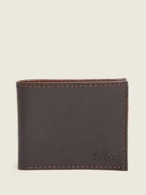 Men's Guess Contrast Stitch Slimfold Wallets Brown | 9842-YKLZR