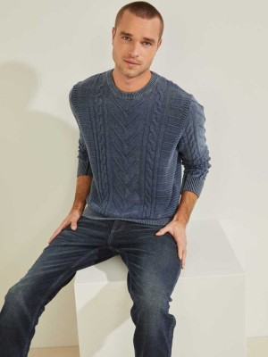 Men's Guess Dawson Washed Mixed Cable Sweaters Wash Multicolor | 7453-BGKYA