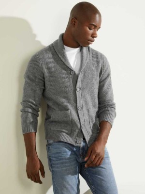 Men's Guess Declan Shawl Cardigan Sweaters Grey Multicolor | 8345-GFLWN
