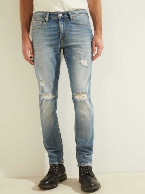 Men's Guess Distressed Slim Tapered Jeans Light Wash | 6178-NUPAQ
