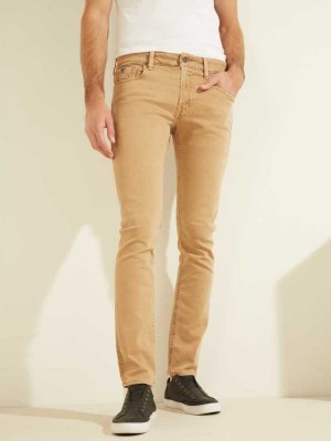 Men's Guess Dyed Skinny Jeans Brown | 0356-YJWIF