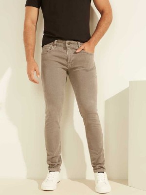 Men's Guess Dyed Skinny Jeans Khaki | 4057-PFQSM