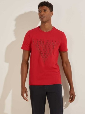 Men's Guess Eco Keanu Logo T-Shirts Red | 4697-YAKLF