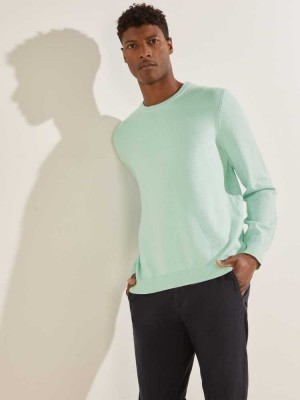 Men's Guess Eco Liam Crew Sweaters Mint | 6243-DNSUC