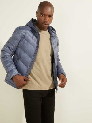 Men's Guess Eco Lightweight Puffer Jackets Blue | 3695-ZCUSF