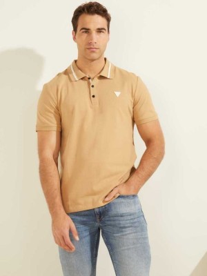 Men's Guess Eco Lyle Polo Shirts Blue Orange | 6405-PVXEM