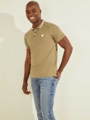 Men's Guess Eco Lyle Polo Shirts Green | 9631-YFTRK