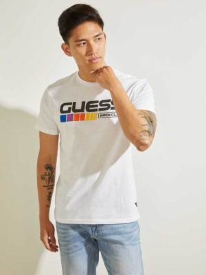 Men's Guess Eco Race Club T-Shirts White | 6719-LGPWX