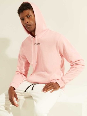 Men's Guess Eco Roy Embroidered Logo Hoodies Light Pink | 2951-NUGZE