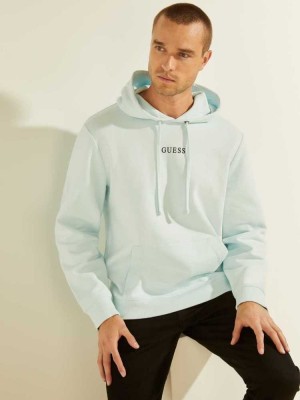 Men's Guess Eco Roy Embroidered Logo Hoodies Blue | 6720-XZAYS