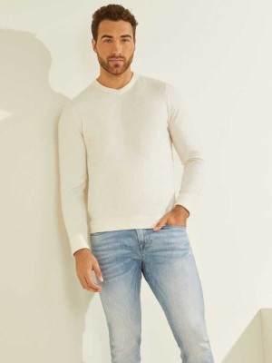 Men's Guess Esmere Wool-Blend V-Neck Sweaters Cream White | 5849-MLVRY
