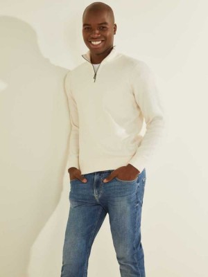 Men's Guess Esmere Wool-Blend Zip Sweaters Cream White | 6297-CEOTU