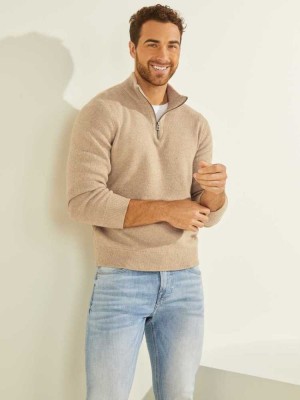 Men's Guess Esmere Wool-Blend Zip Sweaters Grey | 2360-HRXDT