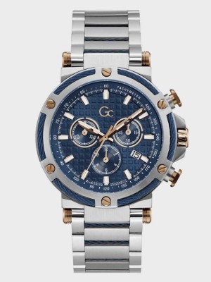 Men's Guess Gc Silver-Tone and Blue Chronograph Watches Multicolor | 9560-JVYOC