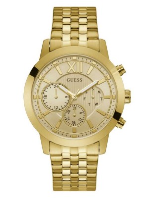Men's Guess Gold-Tone Chrono-Look Multifunction Watches Gold | 4238-DWRQN