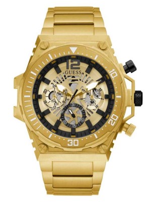 Men's Guess Gold-Tone Exposed Dial Multifunction Watches Multicolor | 2743-DPBUX