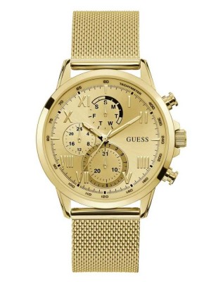 Men's Guess Gold-Tone Mesh Multifunctional Watches Gold | 7318-JMYFB
