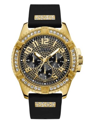 Men's Guess Gold-Tone Multifunction Watches Black | 7908-JUOEG