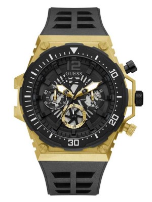 Men's Guess Gold-Tone and Black Exposed Dial Multifunction Watches Multicolor | 0631-GDWVC