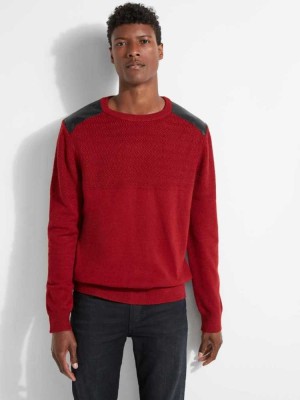 Men's Guess Liam Herringbone Contrast Sweaters Red | 8945-SMYDI