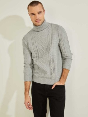 Men's Guess Liam Mixed Cable Turtleneck Sweaters Light Grey Multicolor | 8691-CVLHB