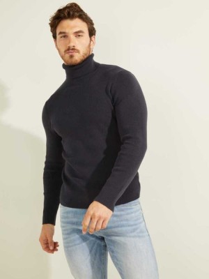 Men's Guess Liam Ribbed Sweaters Dark Blue | 4729-DWGJX