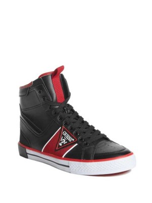 Men's Guess Maeno Triangle Logo High-Top Sneakers Black | 3587-ZSXHR