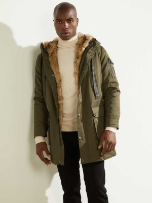 Men's Guess Military Faux-Fur Lined Parka Jackets Olive | 8046-CYTGL