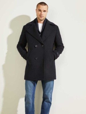 Men's Guess Military Wool-Blend Coats Dark Blue | 4271-KSYGP