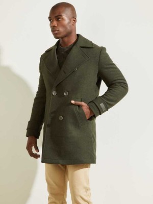 Men's Guess Military Wool-Blend Coats Green | 8162-WJQMU