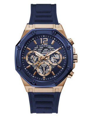 Men's Guess Navy and Rose Gold-Tone Multifunction Watches Multicolor | 2569-PVODG