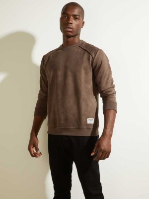 Men's Guess Newton Fleece Pullover Sweatshirt Chocolate Brown | 3672-ZTJAY