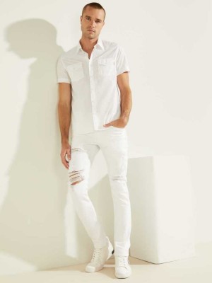 Men's Guess Nottingham Western Shirts White | 9425-OIDJN