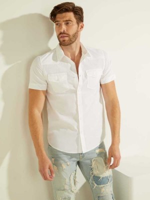 Men's Guess Nottingham Western Shirts White | 7891-REYHK