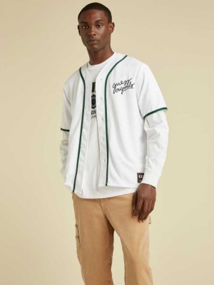 Men's Guess Originals Baseball Jersey T-Shirts White | 1573-ZNXDQ