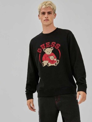 Men's Guess Originals Bear Crewneck Sweatshirt Black | 1574-HVJPE