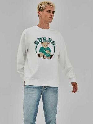 Men's Guess Originals Bear Crewneck Sweatshirt White | 1379-KCDQU