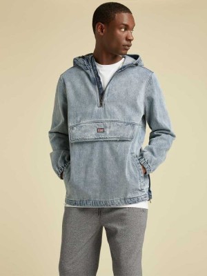 Men's Guess Originals Denim Anorak Jackets Grey Wash | 9546-HYVUP