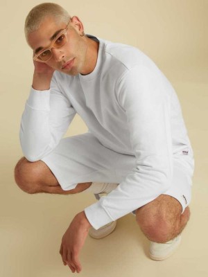Men's Guess Originals Kit Crewneck Pullover Sweatshirt White | 6540-CQRAN